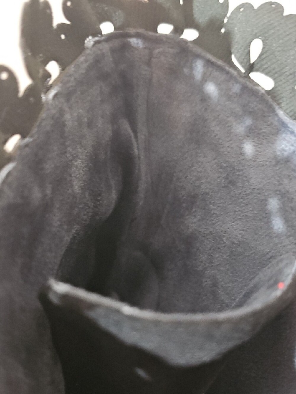 Black Lace-Trim Suede Mid-Heel Ankle Boots - Picture 7 of 8